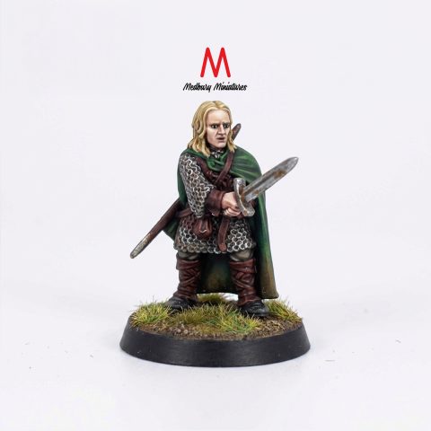 Painted Aldin, Hengstland's Young Warrior human fantasy wargaming 28mm designed by Medbury Miniatures and 3D printed by Forgemaster Miniatures