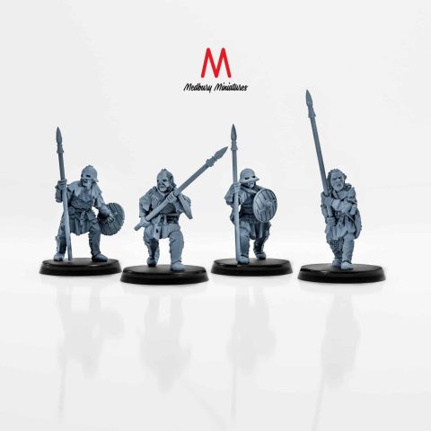 Orcs with Spears and Shields fantasy skirmish wargaming miniatures designed by Medbury Miniatures 3D printed by Forgemaster Miniatures
