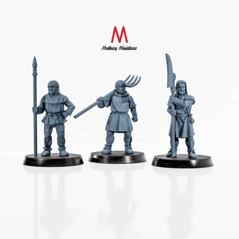 Peasant Spearmen historic and fantasy skirmish wargaming miniatures designed by Medbury Miniatures 3D printed by Forgemaster Miniatures