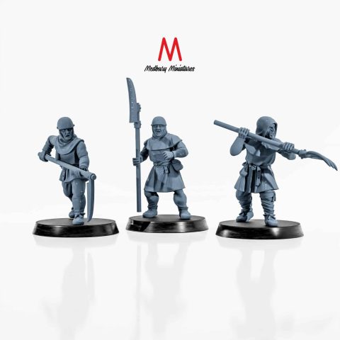 Peasant Spearmen historic and fantasy skirmish wargaming miniatures designed by Medbury Miniatures 3D printed by Forgemaster Miniatures