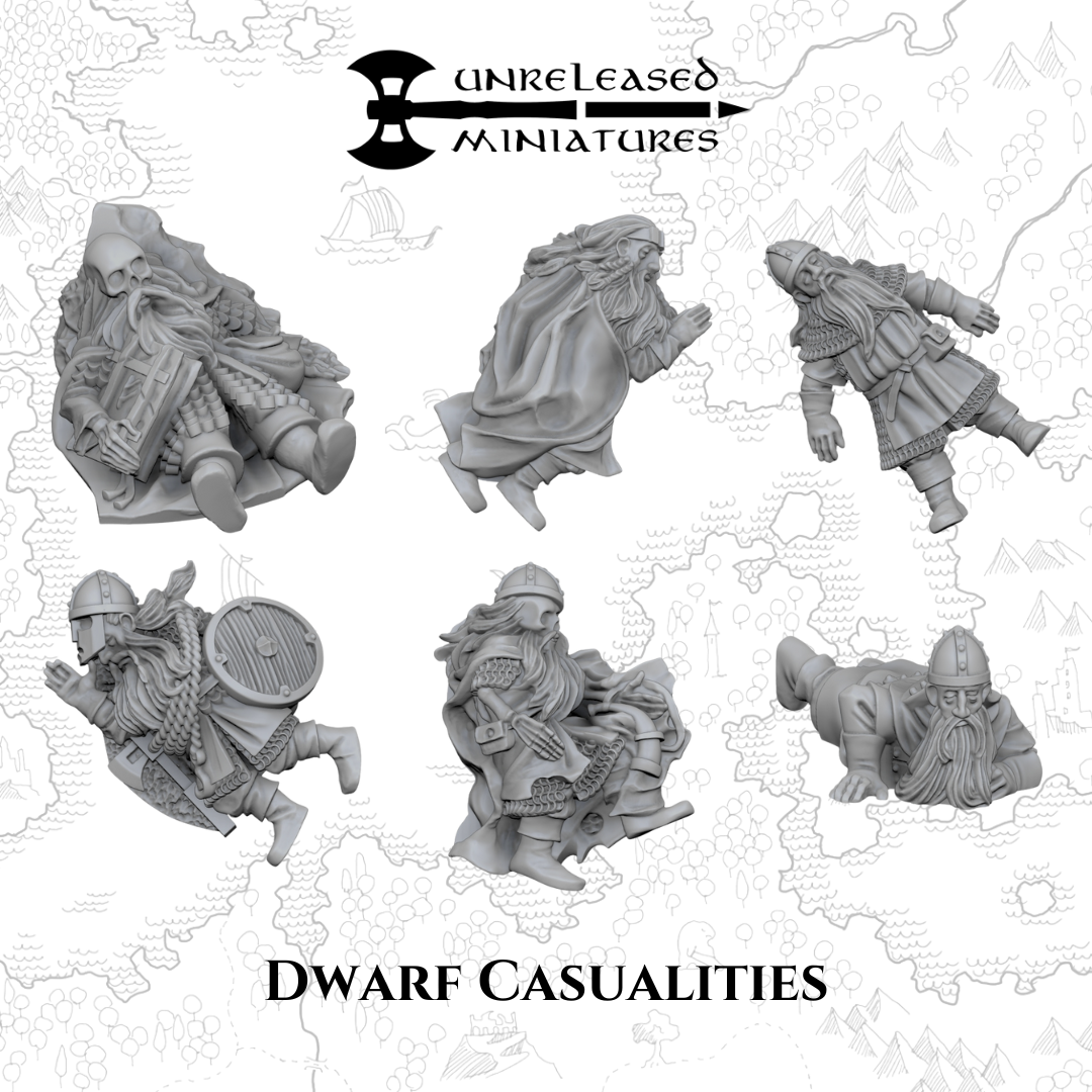 Dwarf Casualties fantasy skirmish wargaming miniatures designed by Unreleased Miniatures and 3D printed by Forgemaster Miniatures