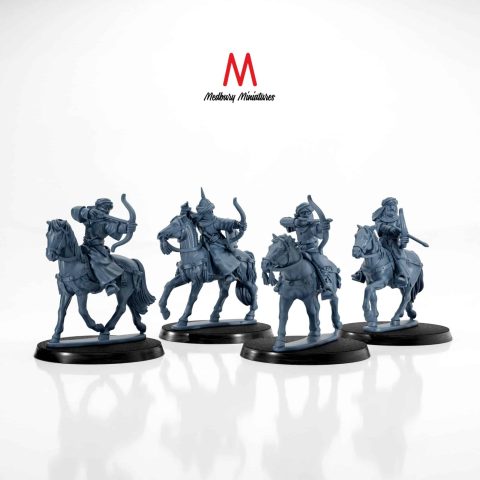 Southron Cavalry Archers Bowmen with bows mounted on horses fantasy skirmish wargaming miniatures designed by Medbury Miniatures 3D printed by Forgemaster Miniatures