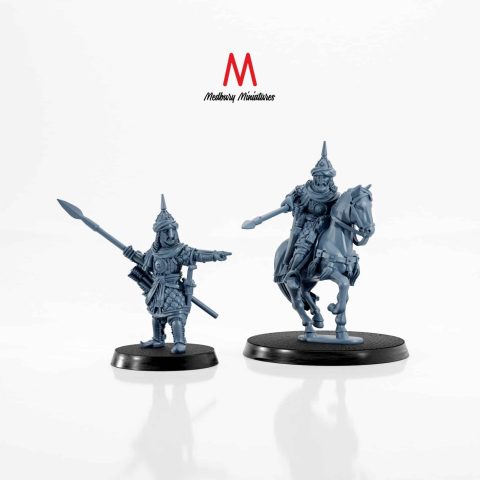Southron Chief with spear on foot and mounted on a horse fantasy skirmish wargaming miniatures designed by Medbury Miniatures 3D printed by Forgemaster Miniatures