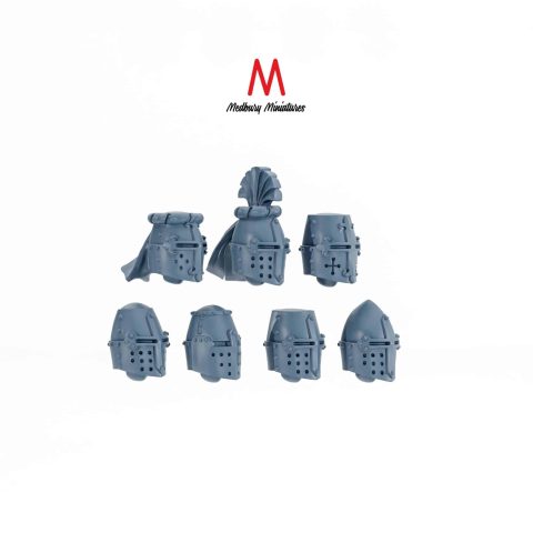 Medieval Knights Helmets conversion parts and bits historic skirmish wargaming miniatures designed by Medbury Miniatures 3D printed by Forgemaster Miniatures parts