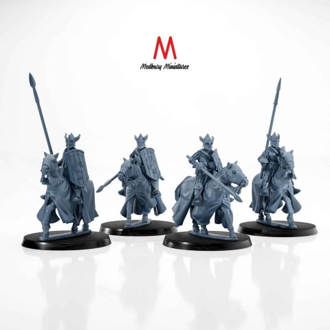 Knights with Swan Shields fantasy skirmish wargaming miniatures designed by Medbury Miniautres 3D printed by Forgemaster Miniatures fiefdoms