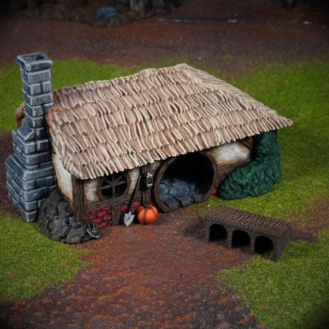 Halfling Farm house (with dog kennel) wargaming terrain scenery designed by Conquest Creations 3D printed by Forgemaster Miniatures