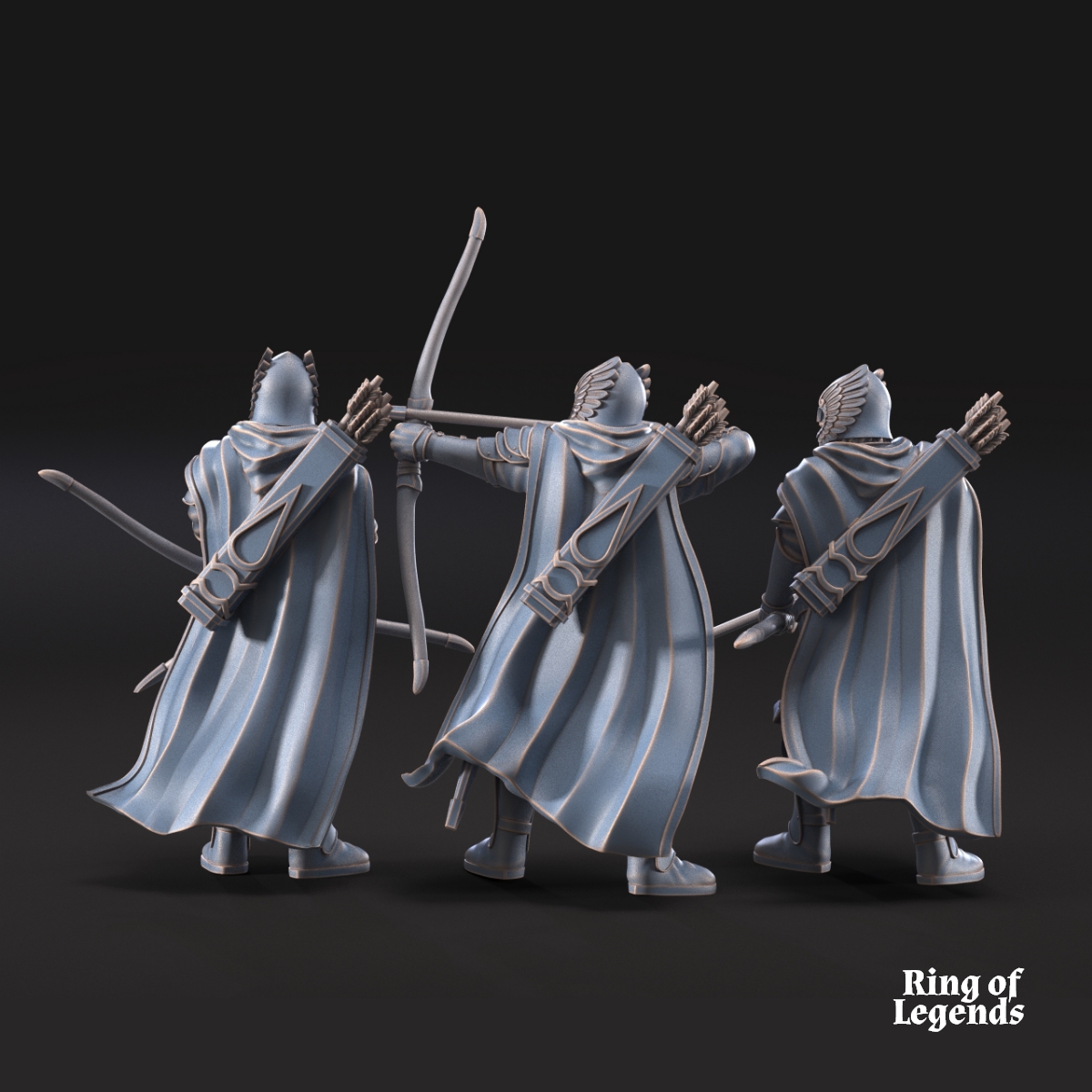 Grey Castle Guard with Long Bows fantasy wargaming 28mm miniatures designed by Davale Games and 3D printed by Forgemaster Miniatures 3