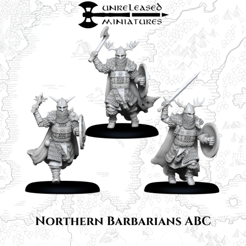 Northern Barbarians ABC fantasy wargaming 28mm miniatures designed by Unreleased Miniatures and 3D printed by Forgemaster Miniatures