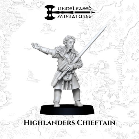 Highlanders Chieftain fantasy wargaming 28mm miniatures designed by Unreleased Miniatures and 3D printed by Forgemaster Miniatures