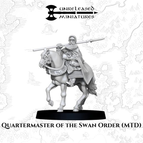 Quartermaster of the Swan Order Mounted fantasy wargaming 28mm miniatures designed by Unreleased Miniatures and 3D printed by Forgemaster Miniatures