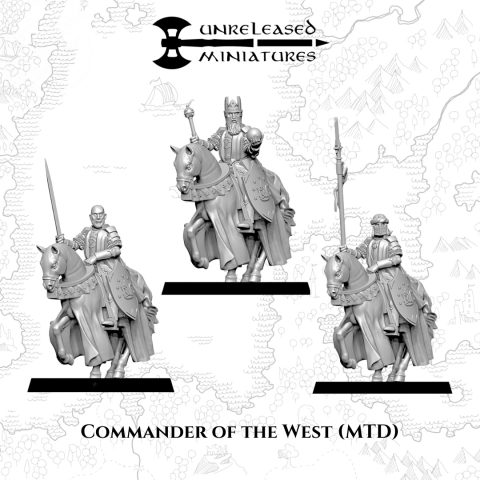 Commander of the West Mounted fantasy wargaming 28mm miniatures designed by Unreleased Miniatures and 3D printed by Forgemaster Miniatures
