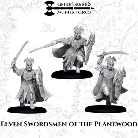 Elven Swordsmen of the Planewood fantasy wargaming 28mm miniatures designed by Unreleased Miniatures and 3D printed by Forgemaster Miniatures