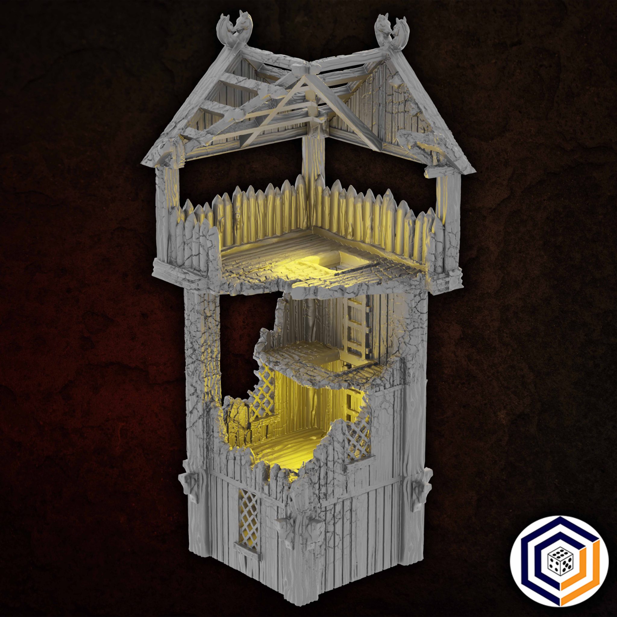 Saxonia Watchtower Ruins fantasy wargaming 28mm miniatures designed by Conquest Creations and 3D printed by Forgemaster Miniatures 3