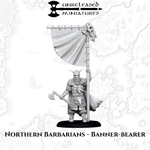 Northern Barbarians - Banner-Bearer fantasy wargaming 28mm miniatures designed by Unreleased Miniatures and 3D printed by Forgemaster Miniatures
