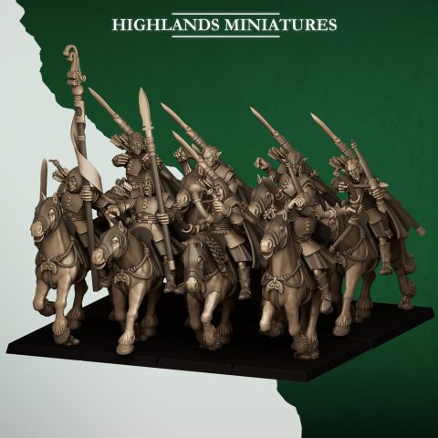 Mounted Feral Elf Archers fantasy wargaming 28mm miniatures designed by Highlands Miniatures and 3D printed by Forgemaster Miniatures 1