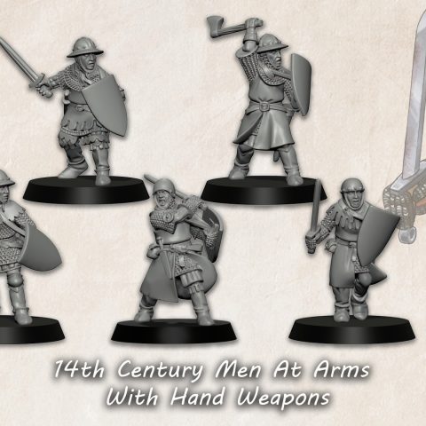 14th Century Men At Arms With Hand Weapons historic wargaming 28mm miniatures designed by Medbury Miniatures and 3D printed by Forgemaster Miniatures