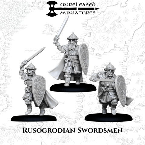 Rusogrodian Swordsmen fantasy wargaming 28mm miniatures designed by Unreleased Miniatures and 3D printed by Forgemaster Miniatures