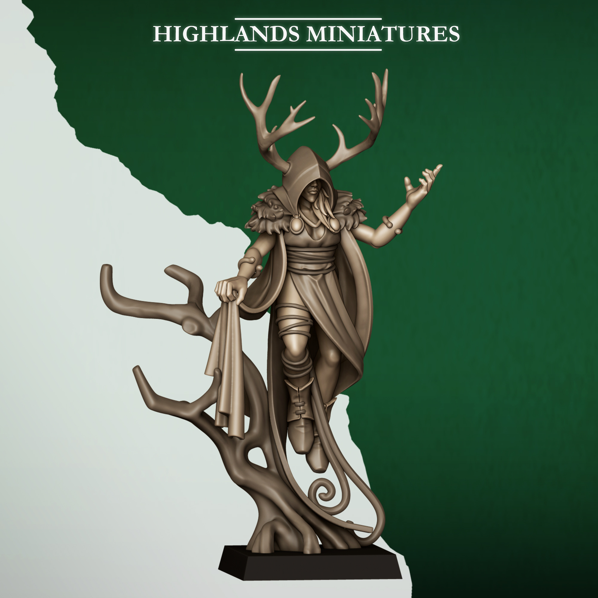 Feral Elf Druid fantasy wargaming 28mm miniatures designed by Highlands Miniatures and 3D printed by Forgemaster Miniatures 1