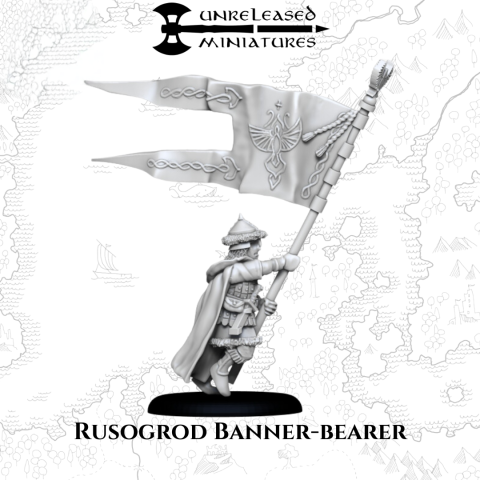 Rusogrod Banner-Bearer fantasy wargaming 28mm miniatures designed by Unreleased Miniatures and 3D printed by Forgemaster Miniatures