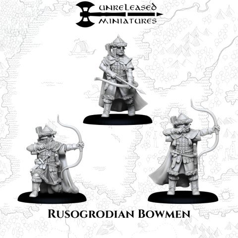 Rusogrodian Bowmen fantasy wargaming 28mm miniatures designed by Unreleased Miniatures and 3D printed by Forgemaster Miniatures