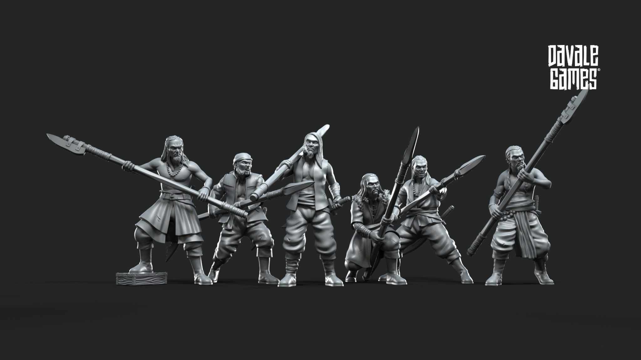 6x Black Bay Bucaneers with Spears fantasy wargaming 28mm designed by Davale Games and 3D printed by Forgemaster Miniatures