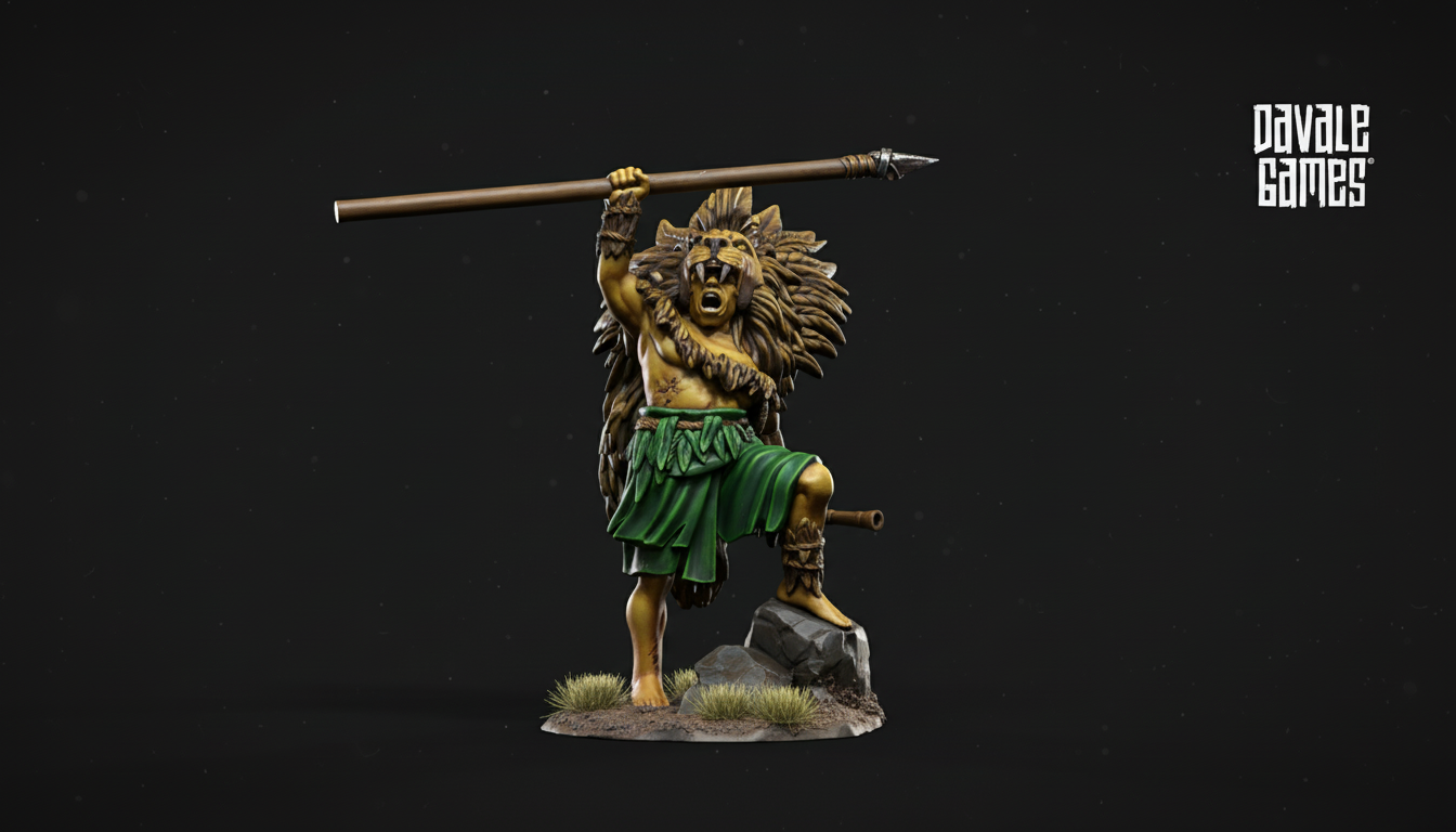 Ghôuri the Forest Tribes Leader fantasy wargaming 28mm designed by Davale Games and 3D printed by Forgemaster Miniatures coloured