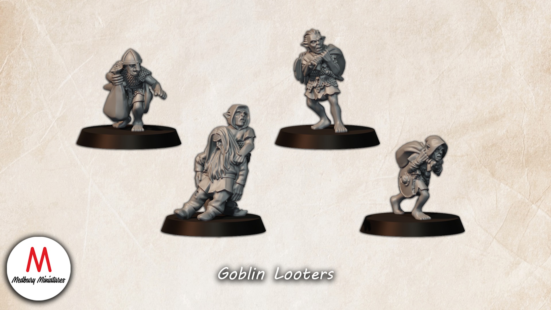Goblin Looters fantasy wargaming 28mm designed by Medbury Miniatures and 3D printed by Forgemaster Miniatures