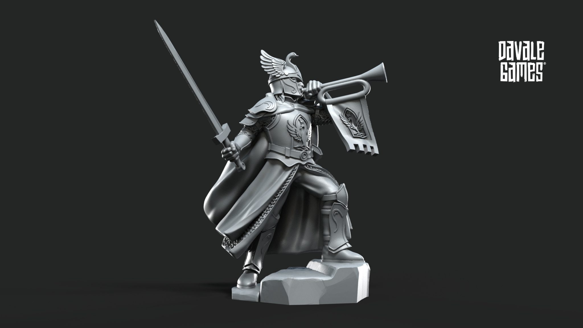 White Swan 1x Swan Warrior with Trumpet fantasy wargaming 28mm designed by Davale Games and 3D printed by Forgemaster Miniatures