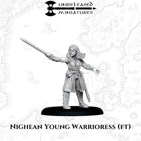 Nighean Young Warrioress fantasy wargaming 28mm designed by Unreleased Miniatures and 3D printed by Forgemaster Miniatures