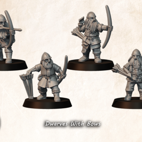Dwarves with Bows fantasy wargaming 28mm designed by Medbury Miniatures and 3D printed by Forgemaster Miniatures