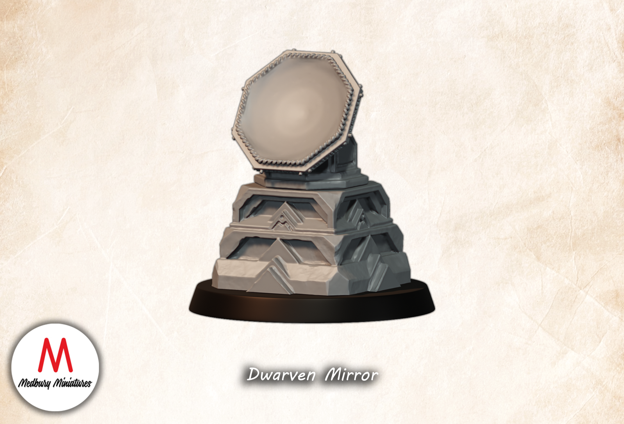 Dwarven Mirror fantasy wargaming 28mm designed by Medbury Miniatures and 3D printed by Forgemaster Miniatures