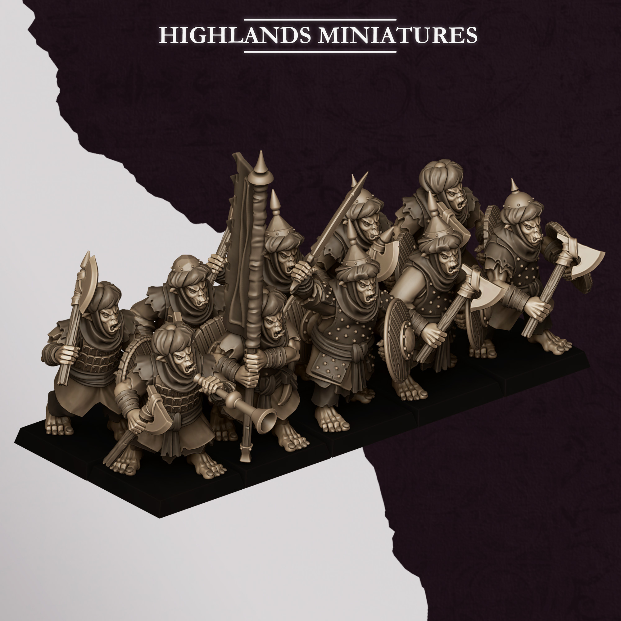 Hobgoblin Warrior Unit fantasy wargaming 28mm designed by Highlands Miniatures and 3D printed by Forgemaster Miniatures 2