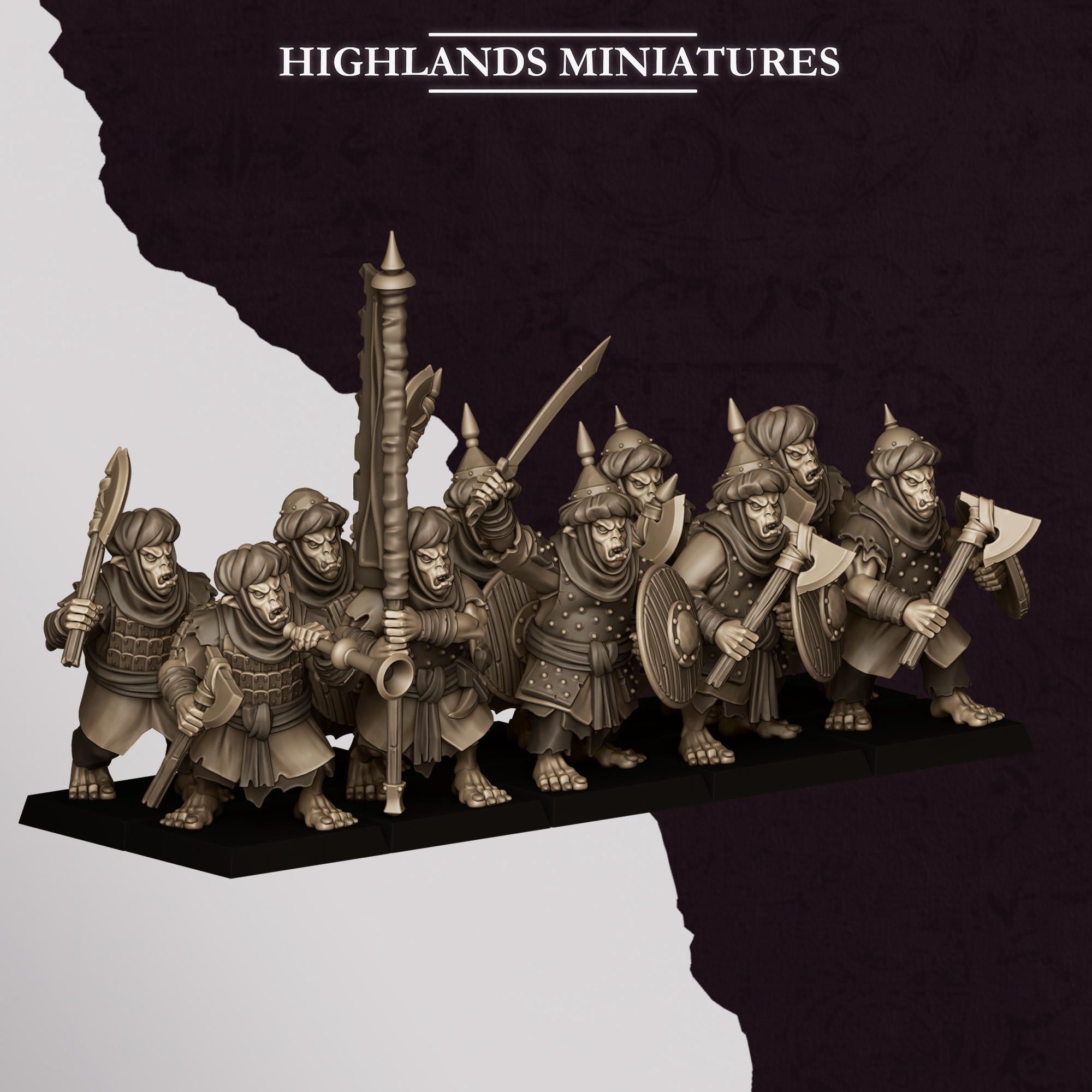 Hobgoblin Warrior Unit fantasy wargaming 28mm designed by Highlands Miniatures and 3D printed by Forgemaster Miniatures 3