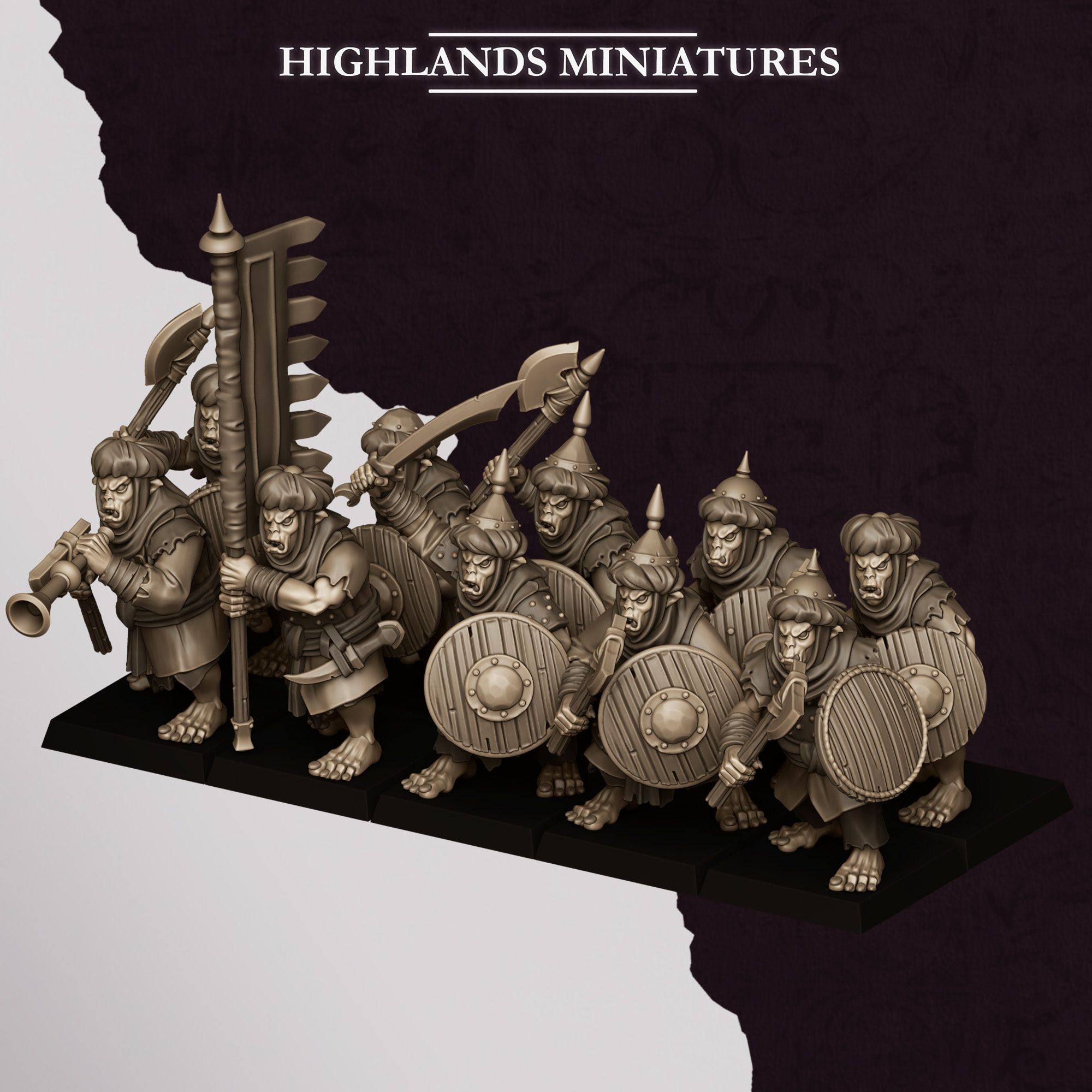 Hobgoblin Warrior Unit fantasy wargaming 28mm designed by Highlands Miniatures and 3D printed by Forgemaster Miniatures 4