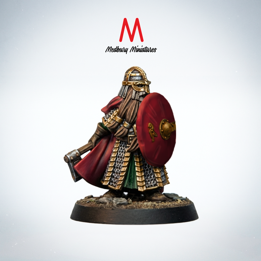Durnir, Shield Bearer fantasy wargaming 28mm designed by Medbury Miniatures and 3D printed by Forgemaster Miniatures painted