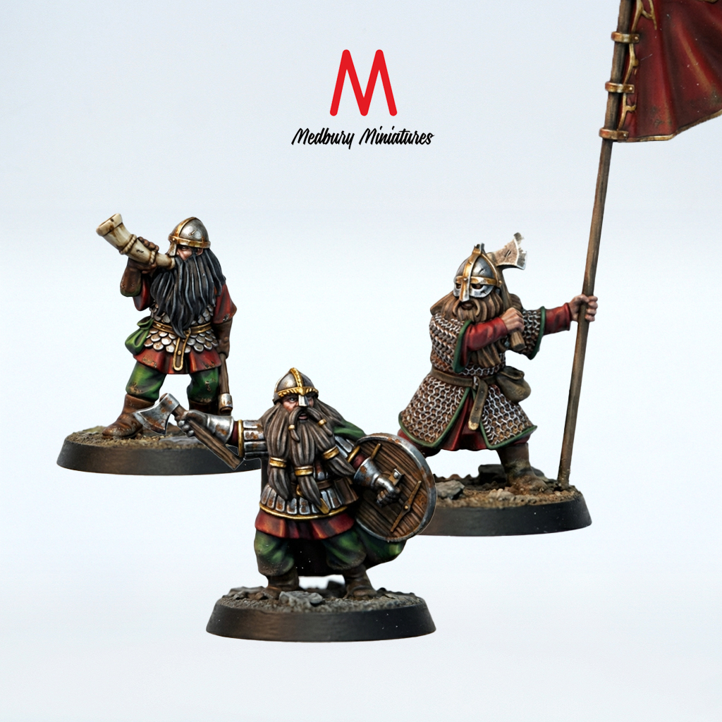 Dwarven Commanders fantasy wargaming 28mm designed by Medbury Miniatures and 3D printed by Forgemaster Miniatures painted