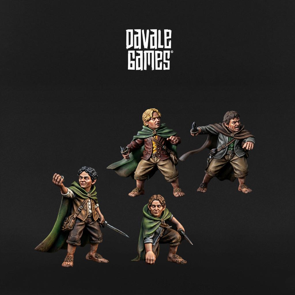 Pipren, Sammuel, Meric & Forin Halfling 28mm scale wargaming miniatures designed by Davale Games 3D printed by Forgemaster Miniatures