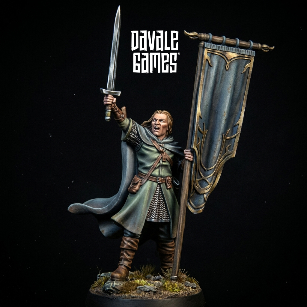 Heir's Cousin with Banner wargaming miniatures 28mm scale designed by Davale Games 3d printed by Forgemaster Miniatures