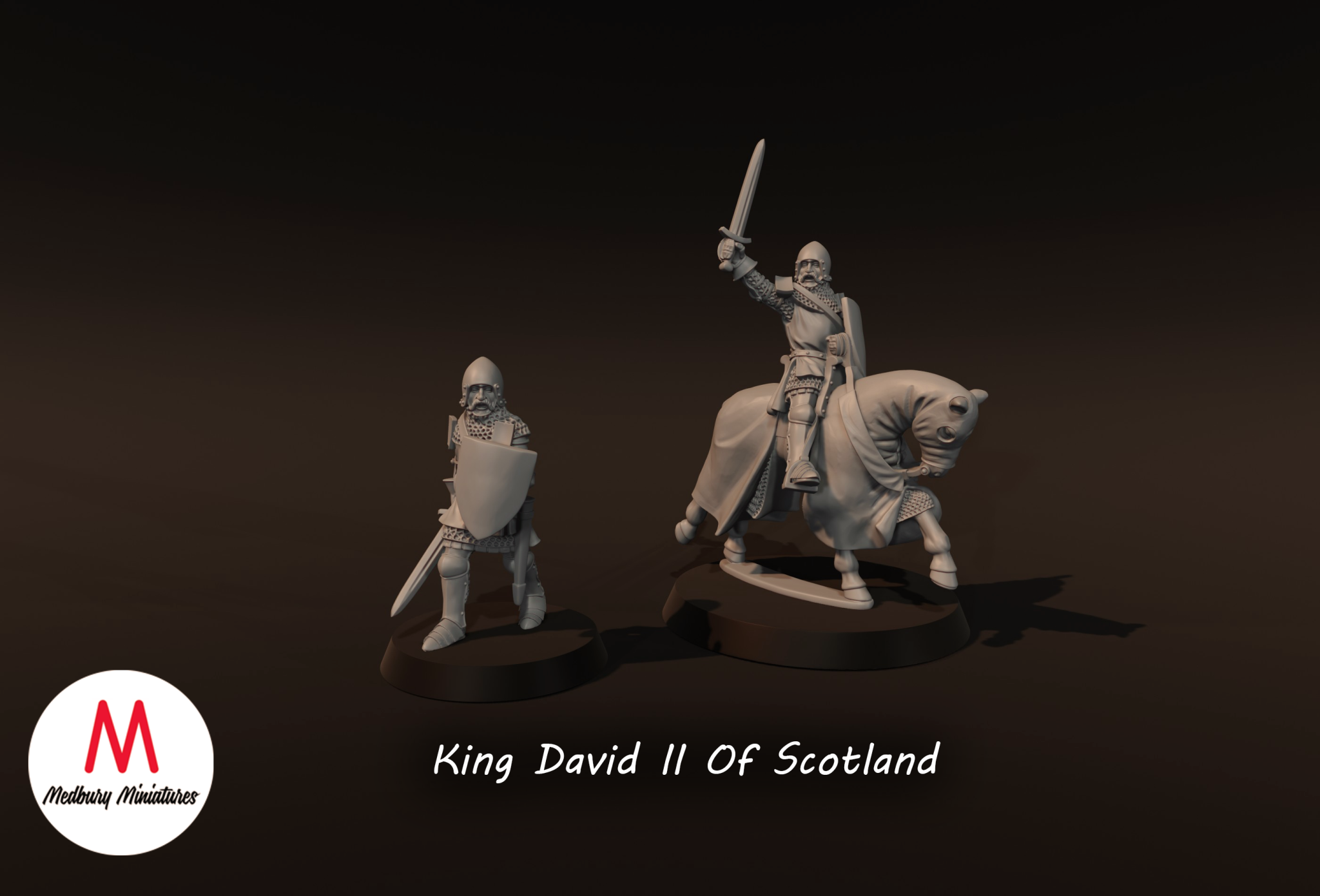 King David II of Scotland historical wargmaing mniatures 28mm scale designed by Medbury Miniatures 3D printed by Forgemaster Miniatures