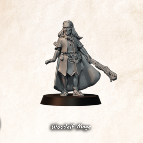Wood Elf Mage fantasy wargaming 28mm designed by Medbury Miniatures and 3D printed by Forgemaster Miniatures