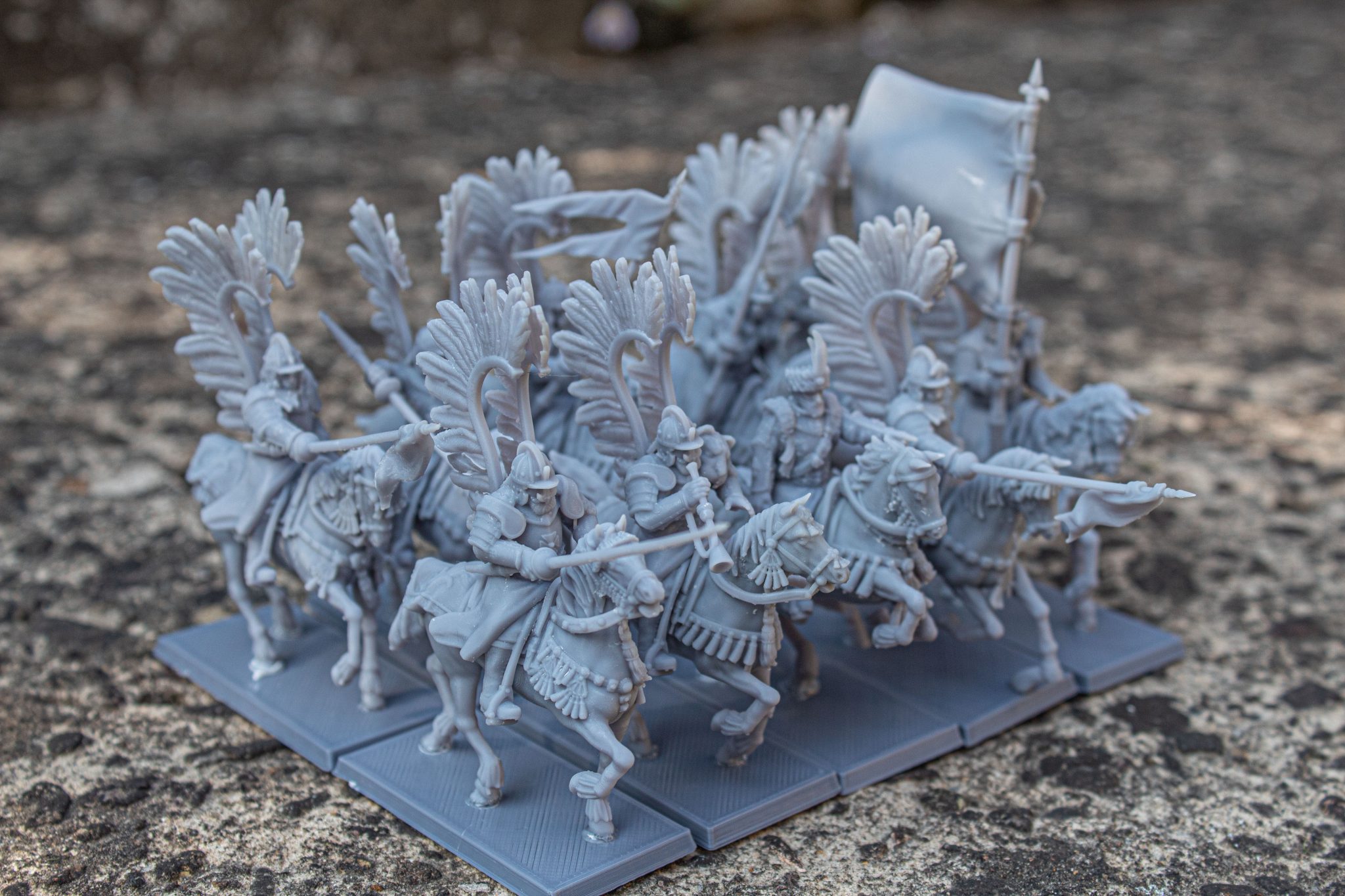 Winged Hussars of Volhynia 28mm scale fantasy wargaming miniatures unit designed by Highlands Miniatures 3D printed by Forgemaster miniatures printed main image