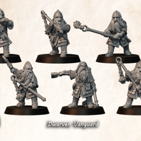 Dwarven Vanguard fantasy wargaming 28mm designed by Medbury Miniatures and 3D printed by Forgemaster Miniatures