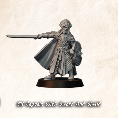 Elf Captain With Sword And Shield fantasy wargaming 28mm designed by Medbury Miniatures and 3D printed by Forgemaster Miniatures