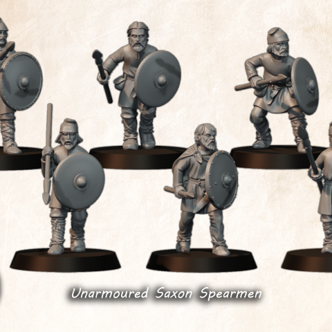 Unarmoured Saxon Spearmen fantasy wargaming 28mm designed by Medbury Miniatures and 3D printed by Forgemaster Miniatures