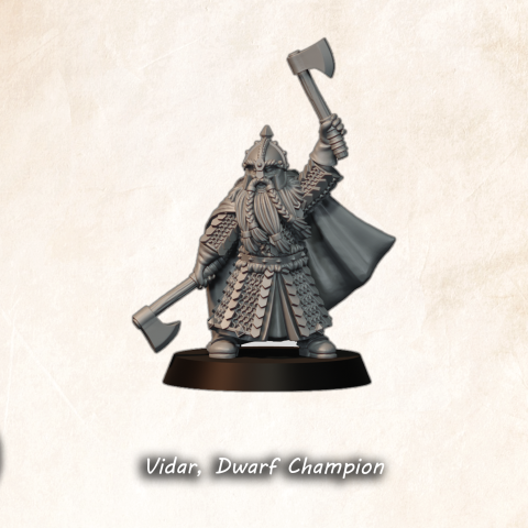 Vidar, Dwarf Champion fantasy wargaming 28mm designed by Medbury Miniatures and 3D printed by Forgemaster Miniatures