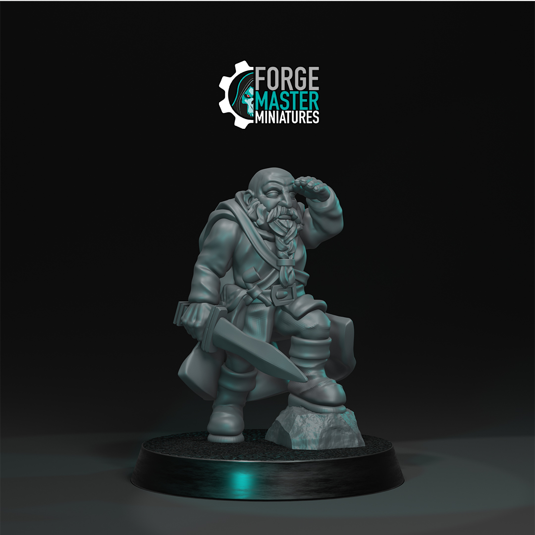 Dorim Wayfinder Dwarf Ranger 28mm scale fantasy wargaming miniature 3d printed render
