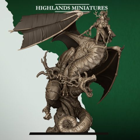 Feral Elf Prince on Feral Dragon fantasy wargaming 28mm designed by Highland Miniatures and 3D printed by Forgemaster Miniatures