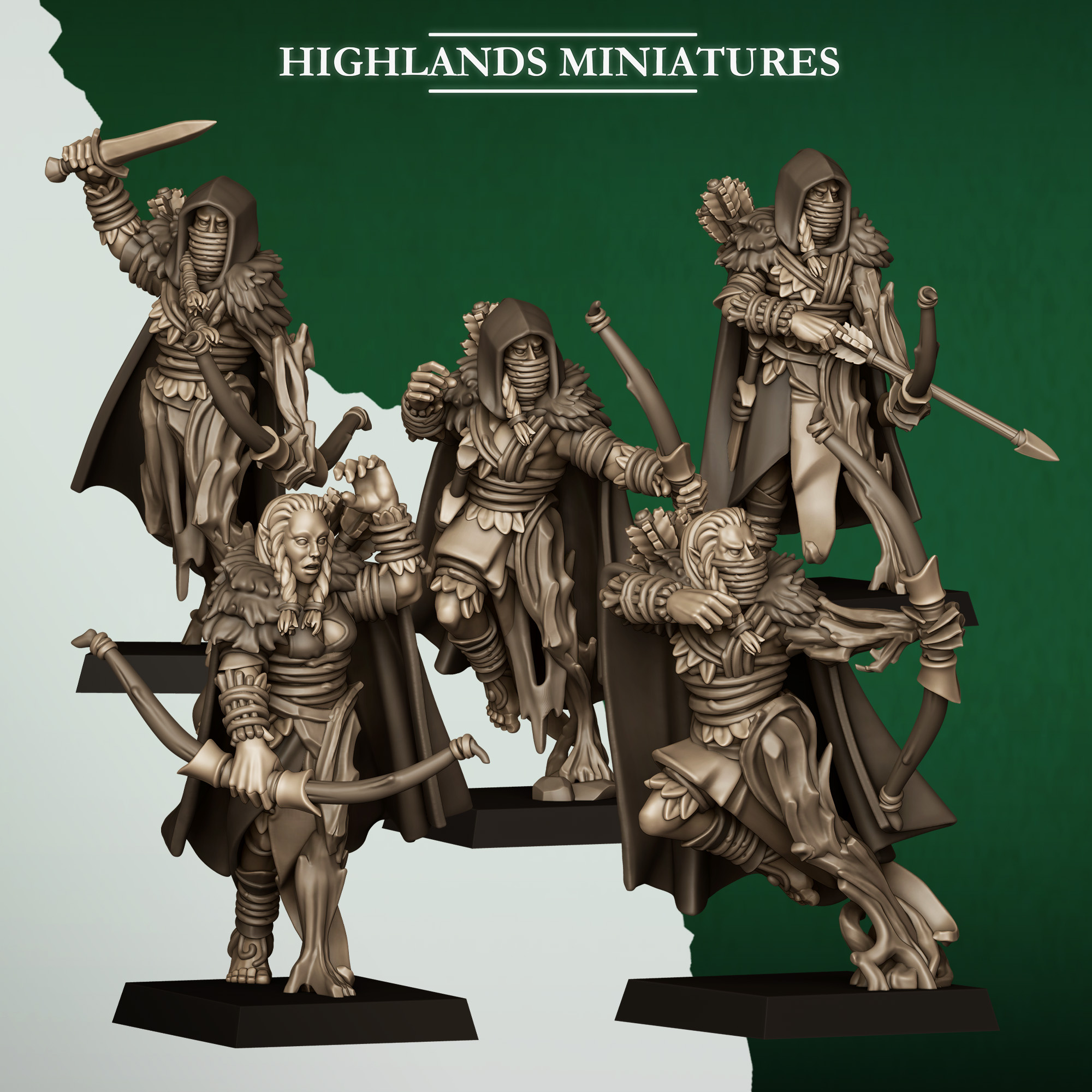 Feral Elves Scouts fantasy wargaming 28mm designed by Highland Miniatures and 3D printed by Forgemaster Miniatures