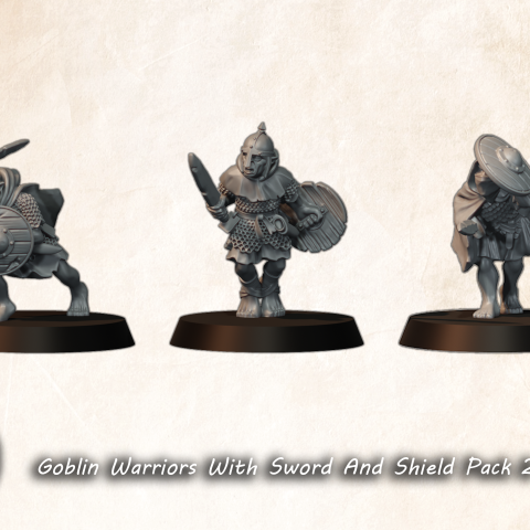 Goblin Warriors with Swords and Shields Set 2 fantasy wargaming 28mm designed by Medbury Miniatures and 3D printed by Forgemaster Miniatures