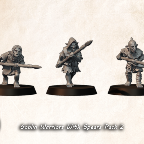 Goblin Warriors with Spears Set 2 fantasy wargaming 28mm designed by Medbury Miniatures and 3D printed by Forgemaster Miniatures